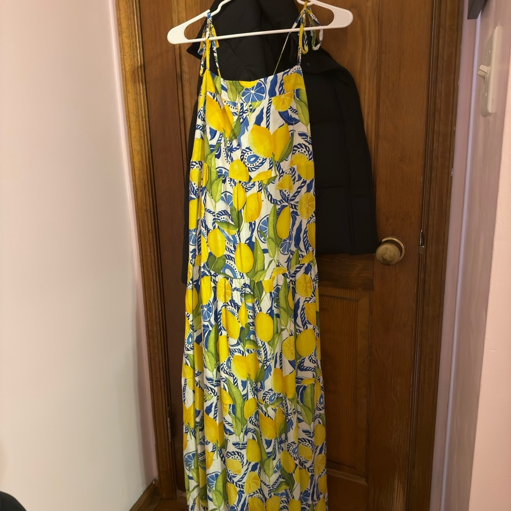 Vibrant Lemon Print Maxi Dress